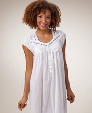 Plus Size Eileen West Nightgown - Short Sleeve Cotton Lawn Ballet in White Santorini