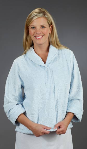 Special  - Embossed Majestic Tapestry Bed Jacket in Minky Fleece -  Blue