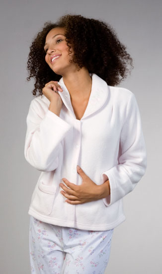 Brushed Terry Fleece Bed Jacket by Miss Elaine - Petal Pink