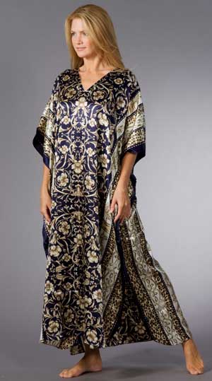 Satin Charmeuse Caftan - One Size in Midnight Elegance