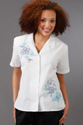Plus Alfred Dunner Cotton-Rich Short Sleeve Button Down Shirt - White Swiss Dot