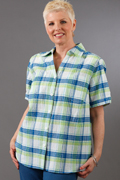 Last Ones Size 16W - Alfred Dunner Cotton-Rich Plus Short Sleeve Madras Plaid Shirt -  Ocean Blue Plaid