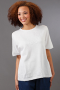 Alfred Dunner Women's Pointelle Butterfly Short Sleeve Shell Sweater - White