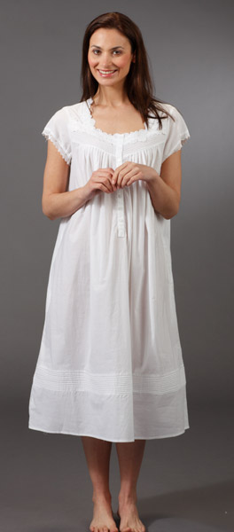 Plus Size Eileen West Cap Sleeve Cotton Lawn Mid-Length Nightgown - White