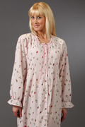 La Cera ''Soft & Easy''  Long Sleeve Cotton Robe/Button-Front Nightgown - Pink Rosebuds