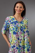 Plus Size Duster Model's Coat/Robe by La Cera Soft & Easy in 100% Cotton Short Sleeve - Royal Garden Print