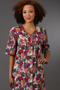 Plus Duster Model's Coat/Robe by La Cera Soft & Easy in 100% Cotton Short Sleeve - Peony Garden Print