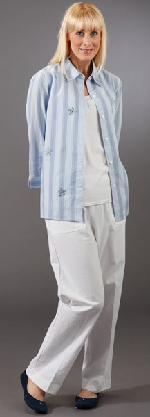 Plus Size Alfred Dunner Women's Medium Length Flat Front Cotton Pant - White or Ocean Blue