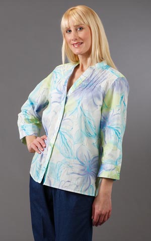 Plus Alfred Dunner Cotton-Rich 3/4 Sleeve Casual Woven Shirt  -  Watercolor Blooms Print