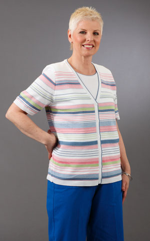 Special - Plus Size Alfred Dunner Women's Twinset-look Stripe Sweater - White Multi