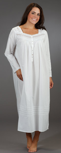 Eileen West Plus Size Sleepwear - Exclusive Cotton Lawn Nightgown Long Sleeve in White