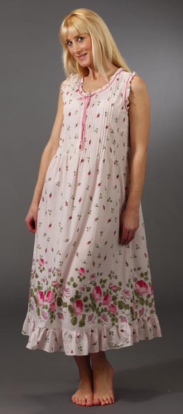 Plus Sleepwear - La Cera "Soft and Easy" Sleeveless Nightgown - Pink Rosebuds