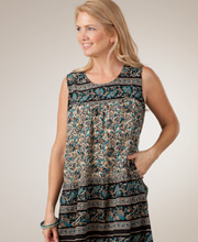 La Cera Cotton Dress -  Sleeveless Teal Paisley Print