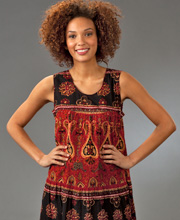 La Cera Dress - Soft & Easy 100% Cotton Sleeveless in Rustic Burgundy Print