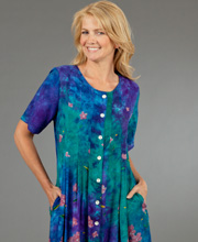 La Cera Dress - Rayon Short Sleeve Button Front - Twilight Garden