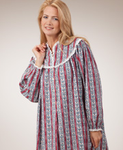 Sale - Burgundy Tyrolean Lanz Flannel Nightgown with Classic V-Neck