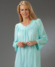 Plus Shadowline Petals Long Sleeves Long Nightgown - Seafoam