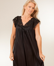 Shadowline Silhouette Flutter Sleeves Gown - Long Black Night Gown