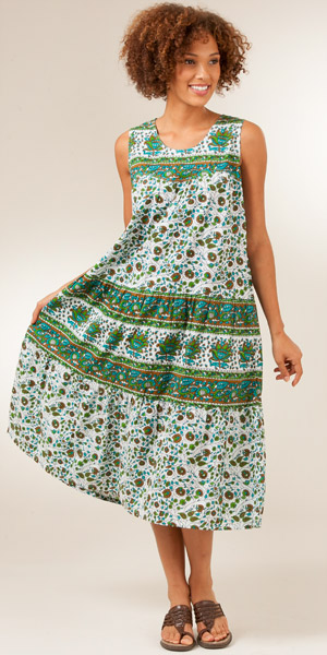 La Cera Dress - Soft & Easy 100% Cotton Sleeveless in Newport Green