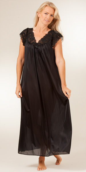 Shadowline Silhouette Flutter Sleeves Gown - Long Black Night Gown