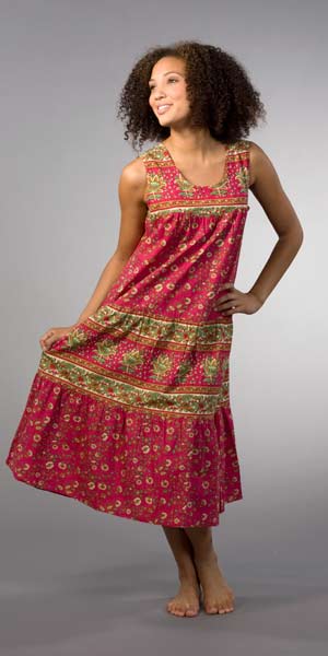 La Cera Dresses - Cotton Sleeveless Dress in Cherry Paisley Print