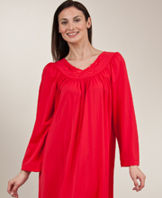 Plus Shadowline Petals Long Sleeves Long Nightgown - Red
