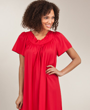 Petals Flutter Sleeves Long Nightgown by Shadowline Sleepwear in Red