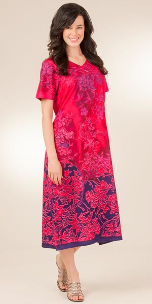 La Cera Casual Dress - Short Sleeve Long Dress in Magenta Paradise