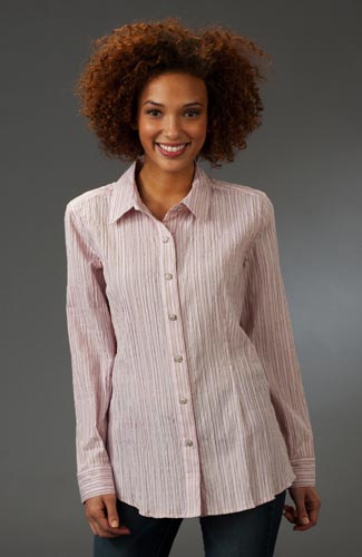 Plus Sag Harbor Casual Collared Blouse - Textured Pink Stripe