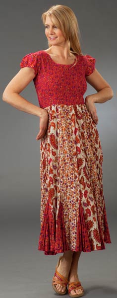 Special - Phool Cotton Dress - Cap Sleeve in Cranberry Paisley Garden Print