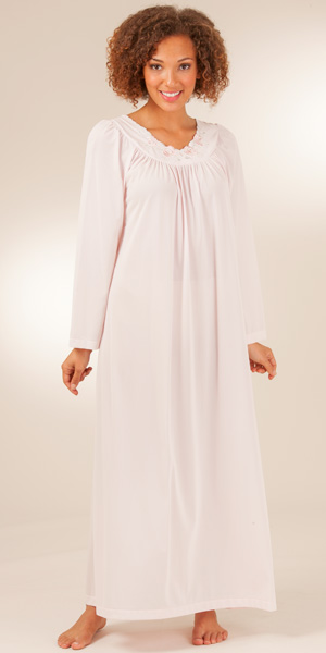 Plus Shadowline Petals Long Sleeve Long Nightgown - Pink