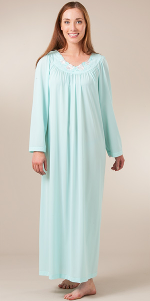 Shadowline Petals Long Night Gown - Long Sleeves Seafoam Gown