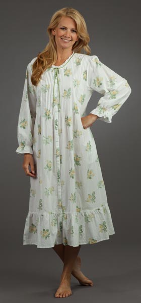 Plus Size La Cera ''Soft & Easy''  Long Sleeve Cotton Robe/Button-Front Nightgown - Texas Rose
