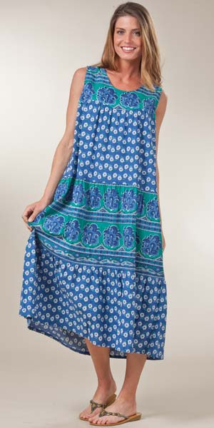 Plus Size La Cera Dress - Soft & Easy 100% Cotton Sleeveless in Blue Rhapsody