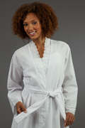 Eileen West Robes - Cotton-Rich Seersucker White Wrap Robe - Ballet Length