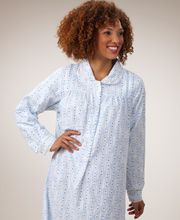 Blue Heart Stripe Lanz Cotton Flannel Night Gown with Peter Pan Collar