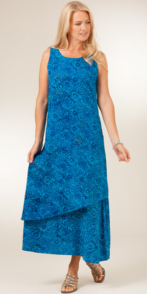 Plus Size Cotton Dress - Bali Batiks Tiered Sleeveless in Tropical Blooms