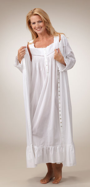 Eileen West Peignoir Set - Cotton Lawn Sleeveless Gown and Robe Set in White - Monaco