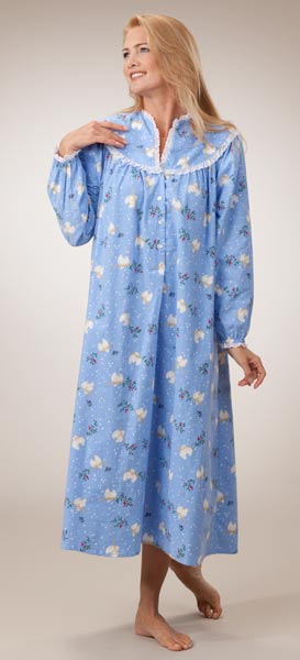 Last Ones S & L - Long Blue Dove Gown - Lanz Flannel Nightgowns 