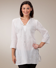 White Tunics - 100% Cotton Semi-Sheer Peppermint Bay Tunic - White Embroidered