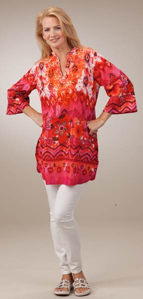 Peppermint Bay Tunics for Women - 100% Cotton Tunic in Pomegranate Passion