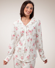 Carole Hochman Pajamas - Cotton Rich Cardigan PJs in Cottage Rose on White