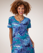La Cera "Easy Fit" Knit A-Line Dress - Blue Tropical