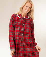Last Ones Size M - Lanz Flannel Peter Pan Collar Red Plaid Gown