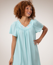 Sale Petals Flutter Sleeves Long Night Gown by Shadowline in Seafoam