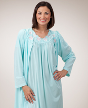 Shadowline Petals Long Sleeves Robe - Ballet Length Robe in Seafoam 