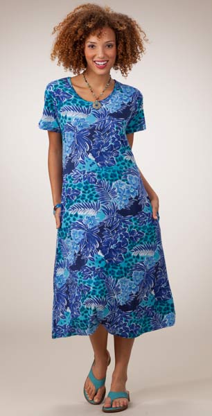 La Cera "Easy Fit" Knit A-Line Dress - Blue Tropical