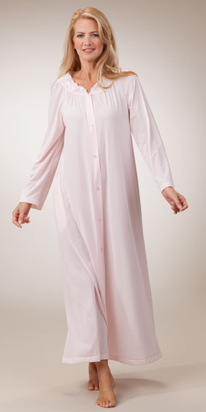 Plus Shadowline Petals Long Sleeves Long Robe -  Petal Pink