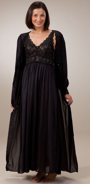 Plus Shadowline Silhouette Gown/Robe Peignoir Set - Black