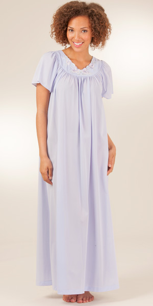 Sale - Plus Shadowline Petals Flutter Sleeves Long Nightgown - Peri